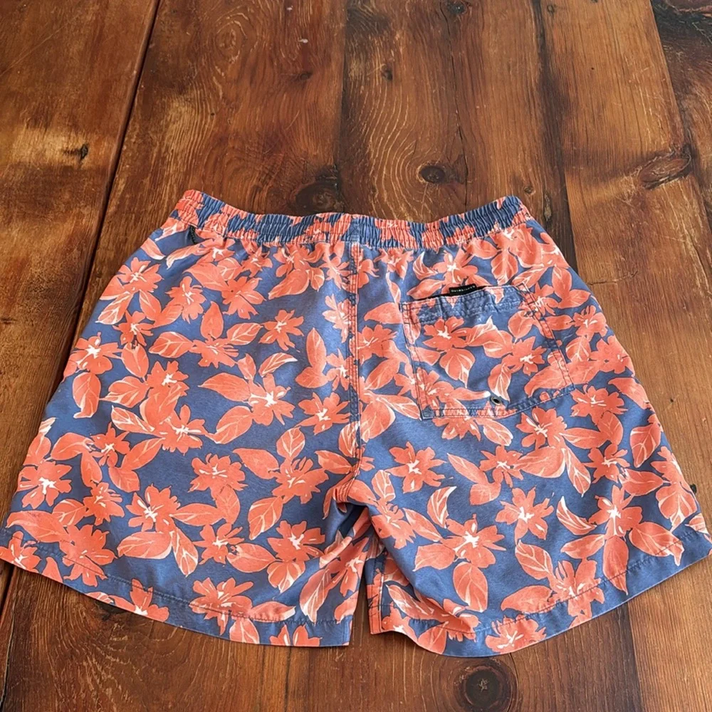 Quiksilver Blue and Orange Floral Swim Board Shorts